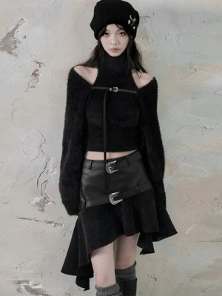 Turtle Neck Sleeveless Sweater & Knitted Shawl Cardigan Set up【s0000004399】
