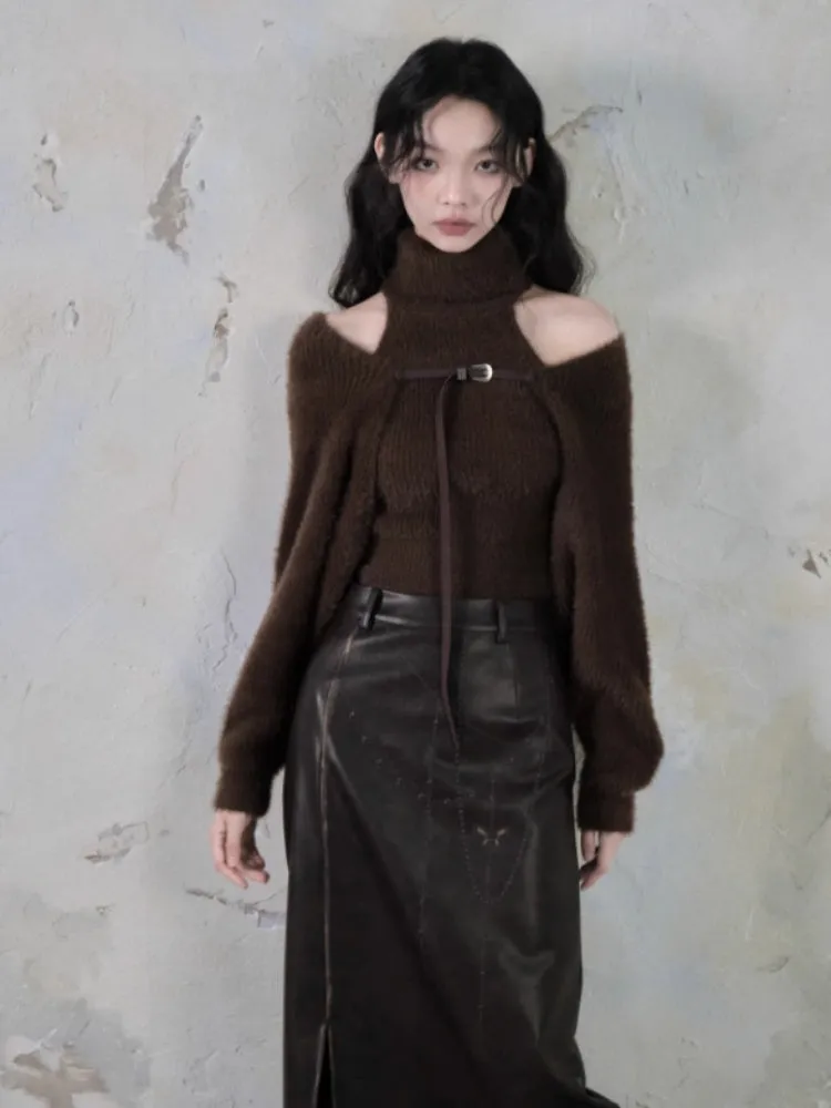 Turtle Neck Sleeveless Sweater & Knitted Shawl Cardigan Set up【s0000004399】
