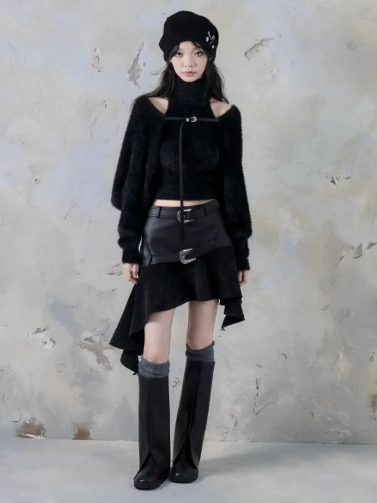 Turtle Neck Sleeveless Sweater & Knitted Shawl Cardigan Set up【s0000004399】