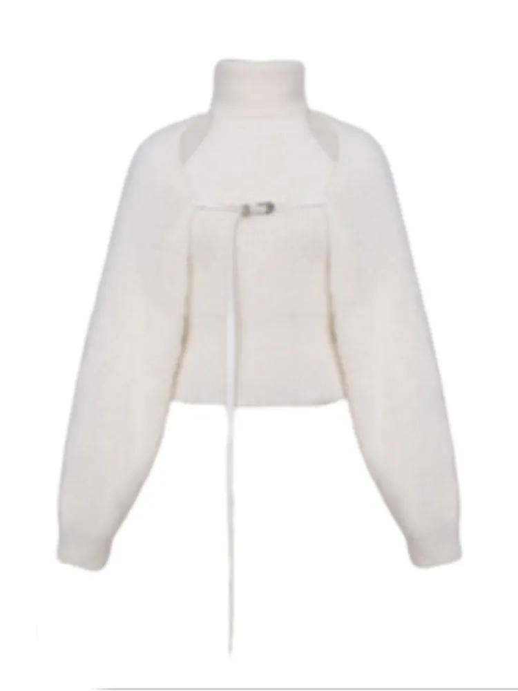 Turtle Neck Sleeveless Sweater & Knitted Shawl Cardigan Set up【s0000004399】