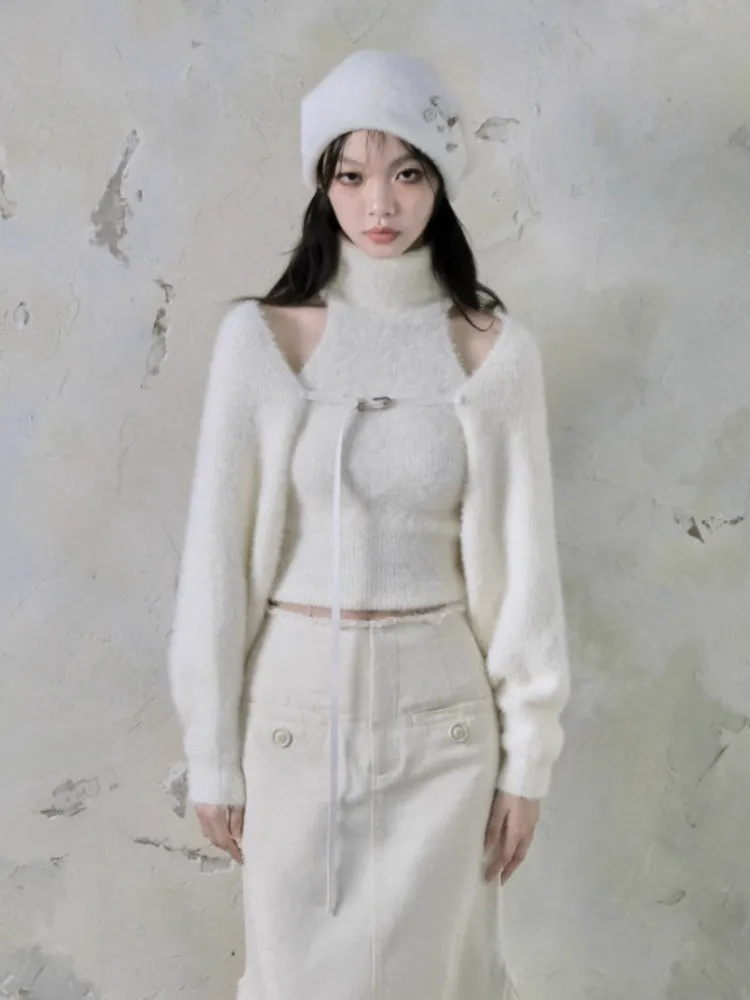 Turtle Neck Sleeveless Sweater & Knitted Shawl Cardigan Set up【s0000004399】