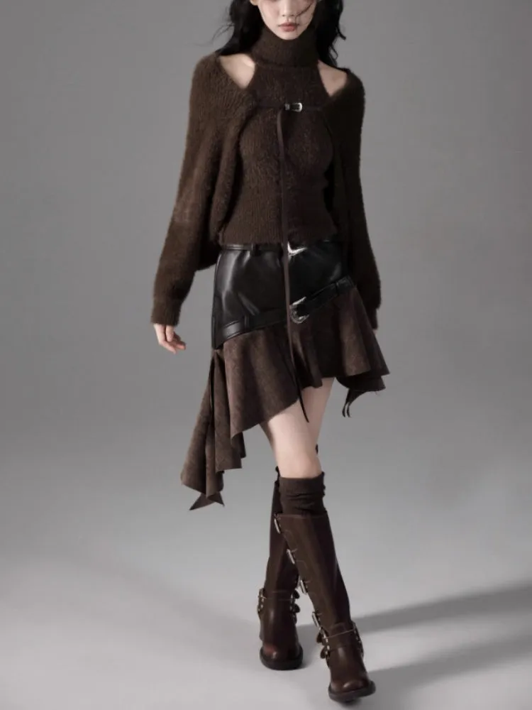 Turtle Neck Sleeveless Sweater & Knitted Shawl Cardigan Set up【s0000004399】
