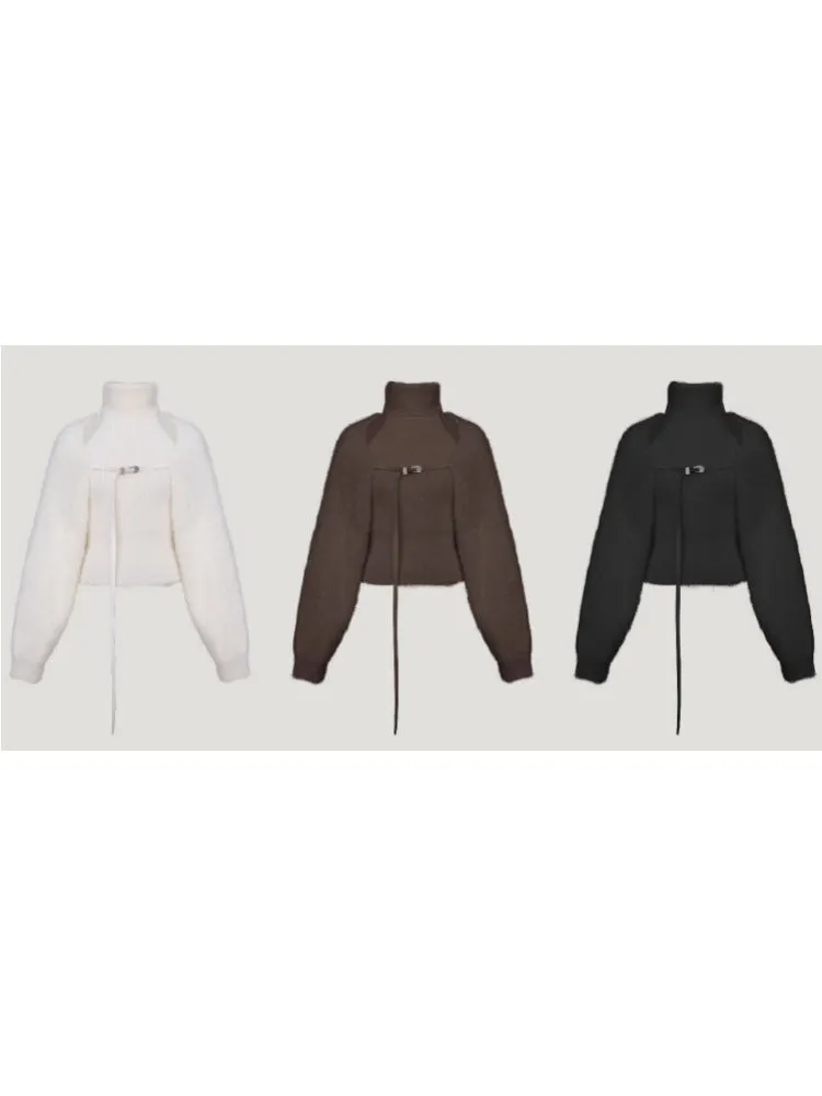 Turtle Neck Sleeveless Sweater & Knitted Shawl Cardigan Set up【s0000004399】