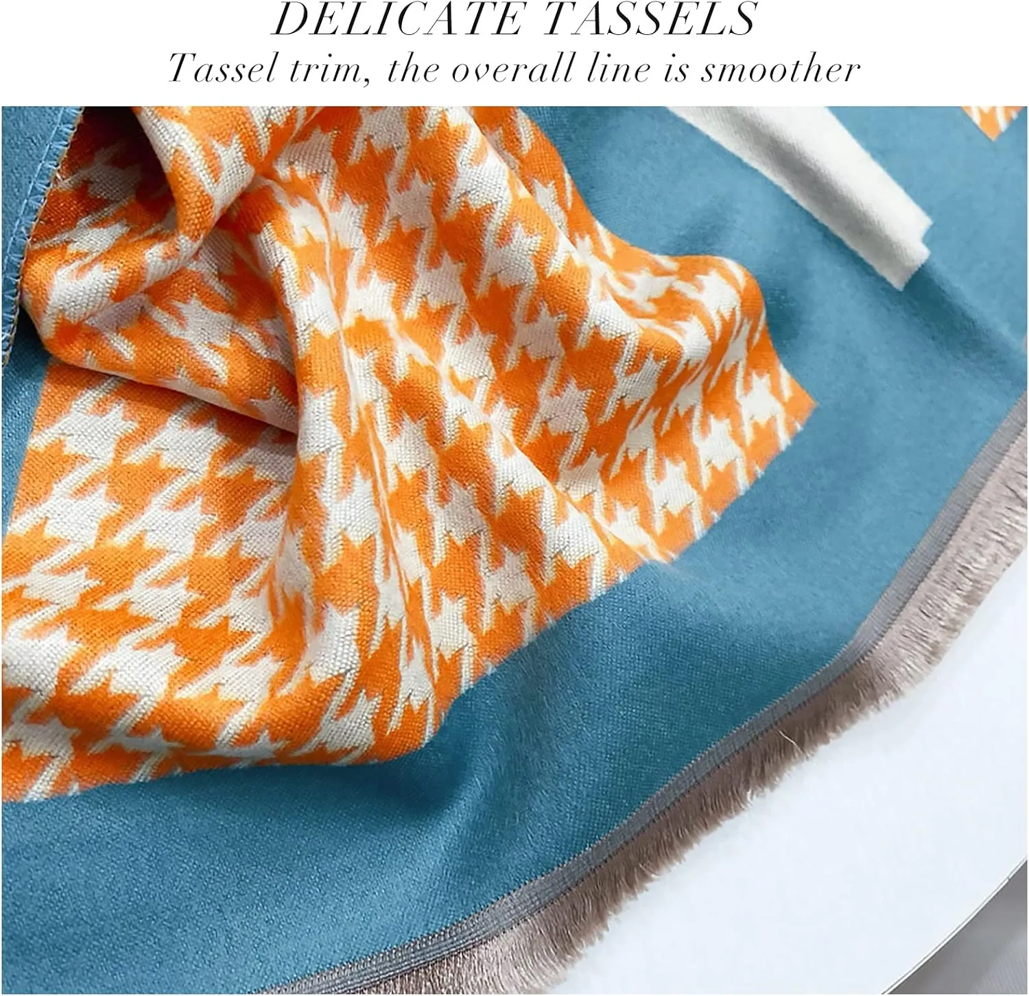Winter Cashmere Scarf Shawl For Women Classic Houndstooth Pashmina Scarves With Tassel Warm Soft Long Thickened Wrap