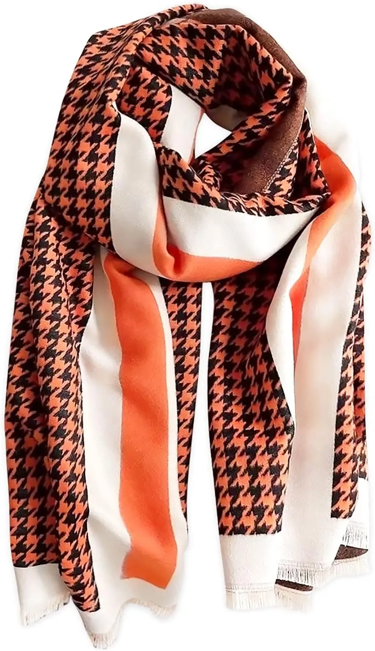Winter Cashmere Scarf Shawl For Women Classic Houndstooth Pashmina Scarves With Tassel Warm Soft Long Thickened Wrap