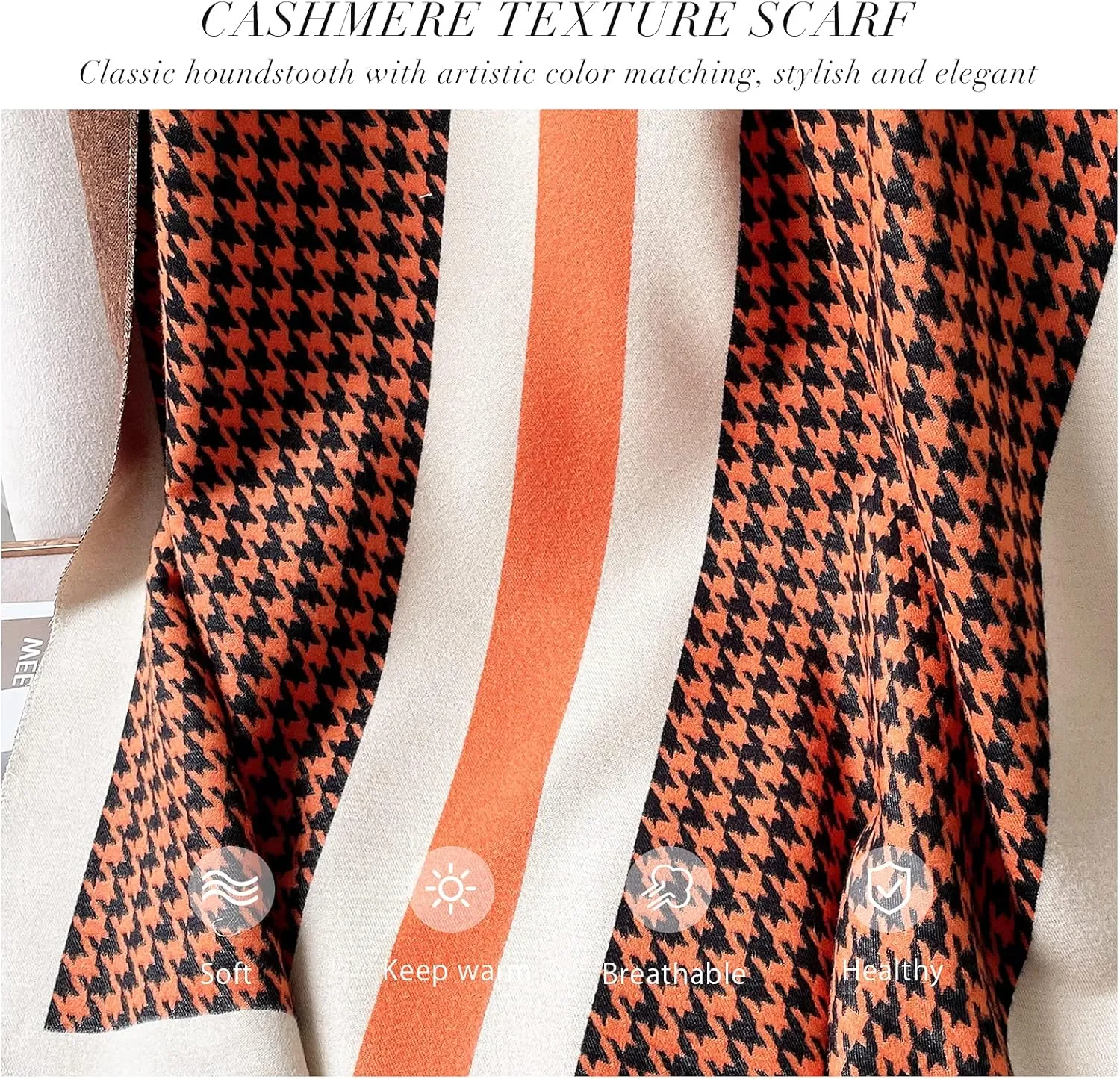Winter Cashmere Scarf Shawl For Women Classic Houndstooth Pashmina Scarves With Tassel Warm Soft Long Thickened Wrap