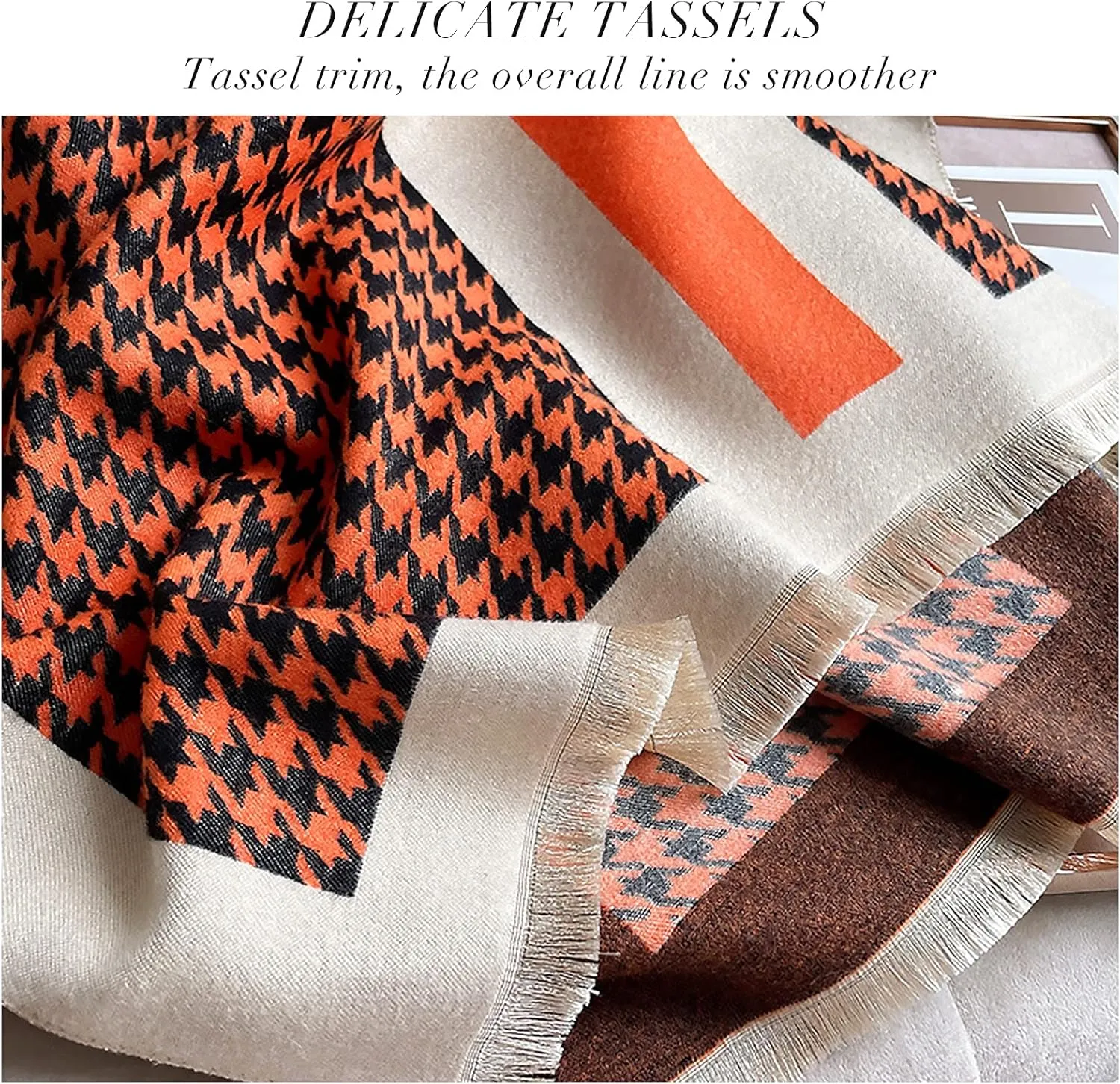 Winter Cashmere Scarf Shawl For Women Classic Houndstooth Pashmina Scarves With Tassel Warm Soft Long Thickened Wrap