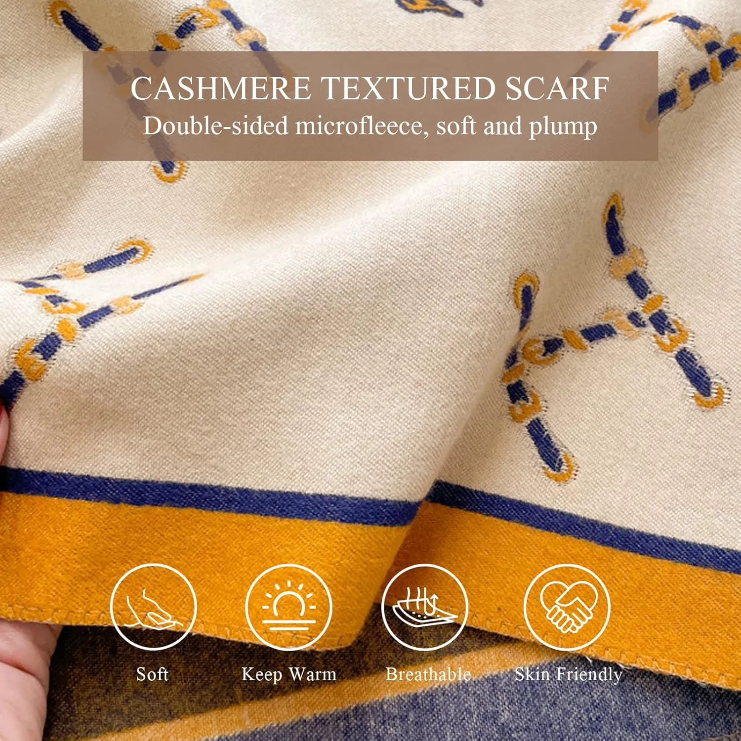 Winter Scarf Cashmere Shawl Women Retro Horse Letter Pattern Warm Pashmina Scarves With Tassel Soft Long Wrap Stole