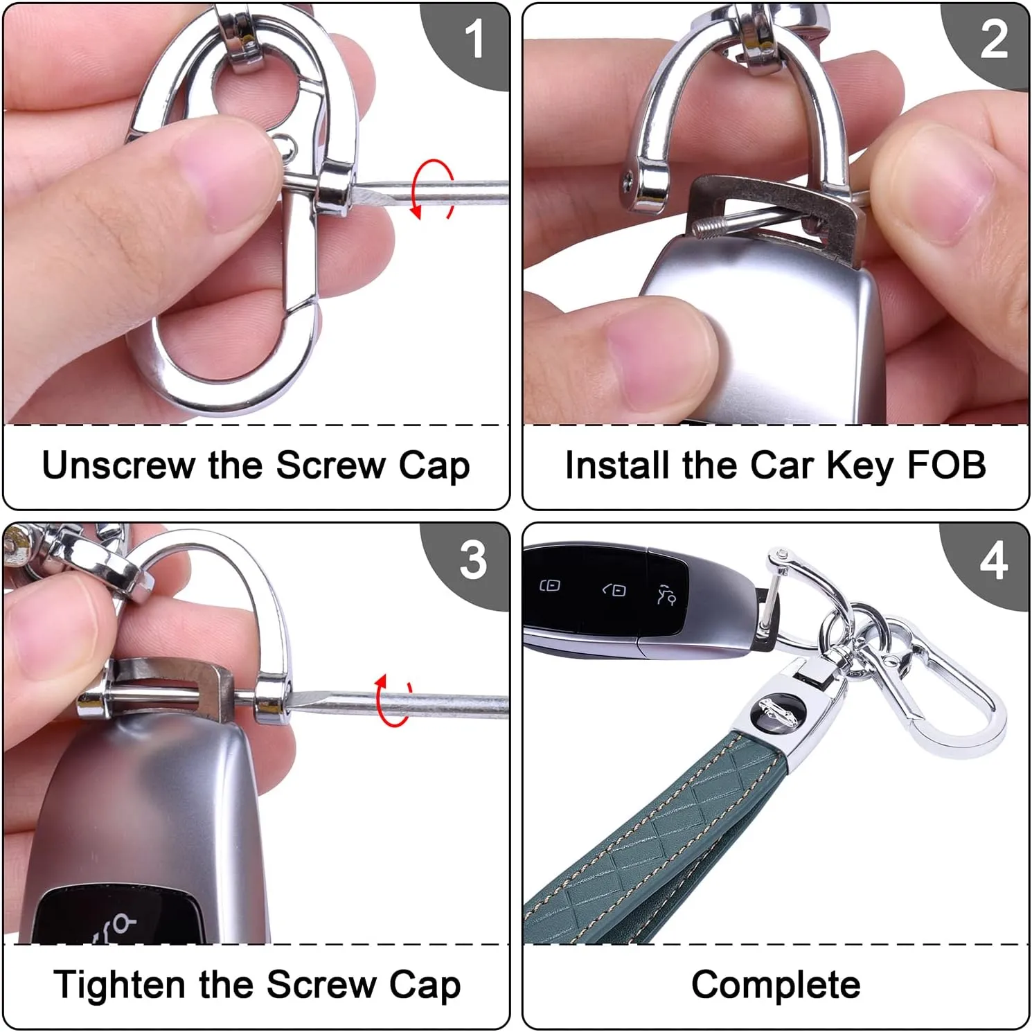 Wisdompro Microfiber Leather Car Keychain, Key Fob Keychain Leather Key Chain Holder with 3 Keyrings and 1 Screwdriver for Men and Women - Blue-gray