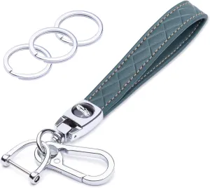 Wisdompro Microfiber Leather Car Keychain, Key Fob Keychain Leather Key Chain Holder with 3 Keyrings and 1 Screwdriver for Men and Women - Blue-gray