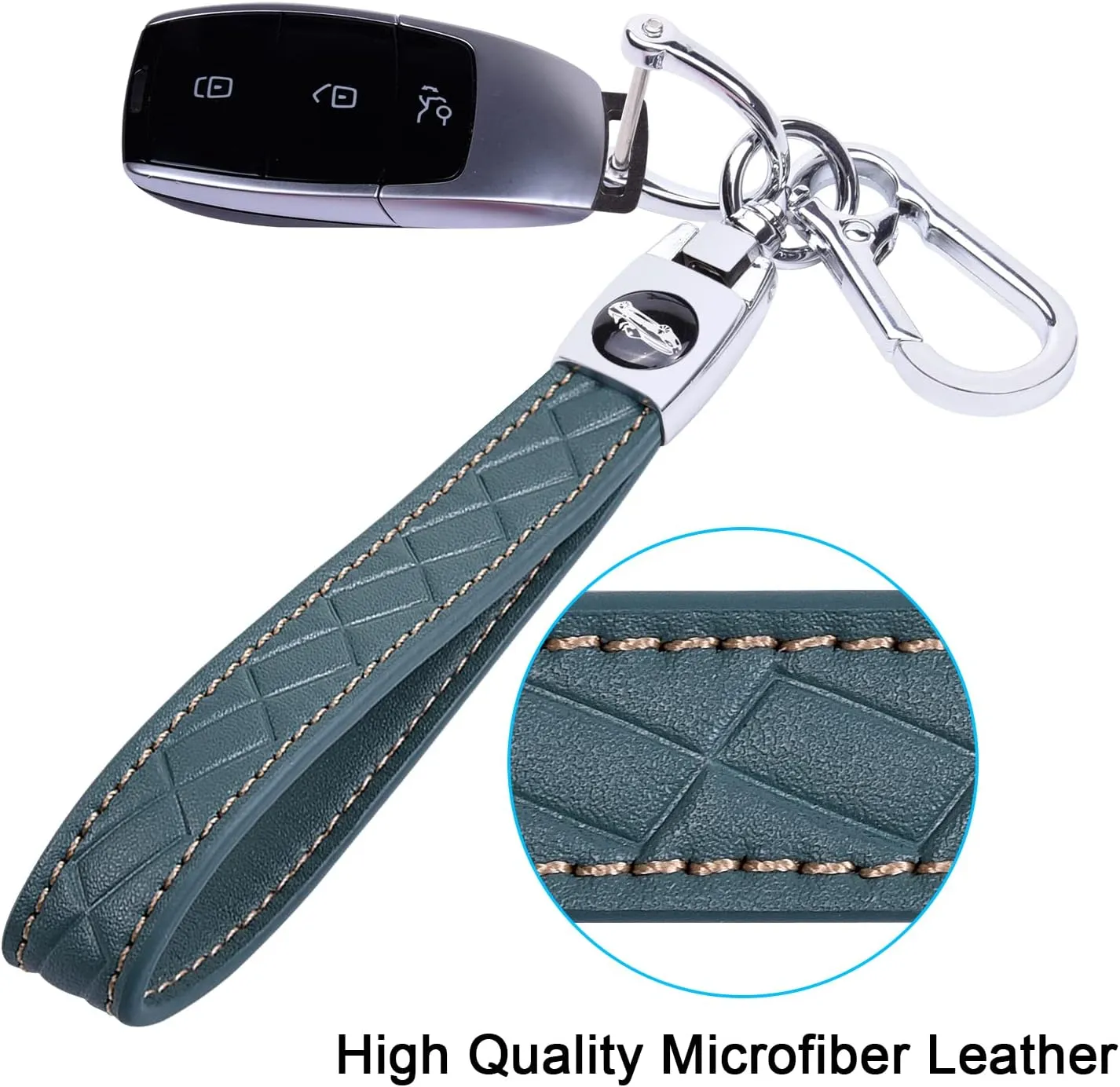 Wisdompro Microfiber Leather Car Keychain, Key Fob Keychain Leather Key Chain Holder with 3 Keyrings and 1 Screwdriver for Men and Women - Blue-gray