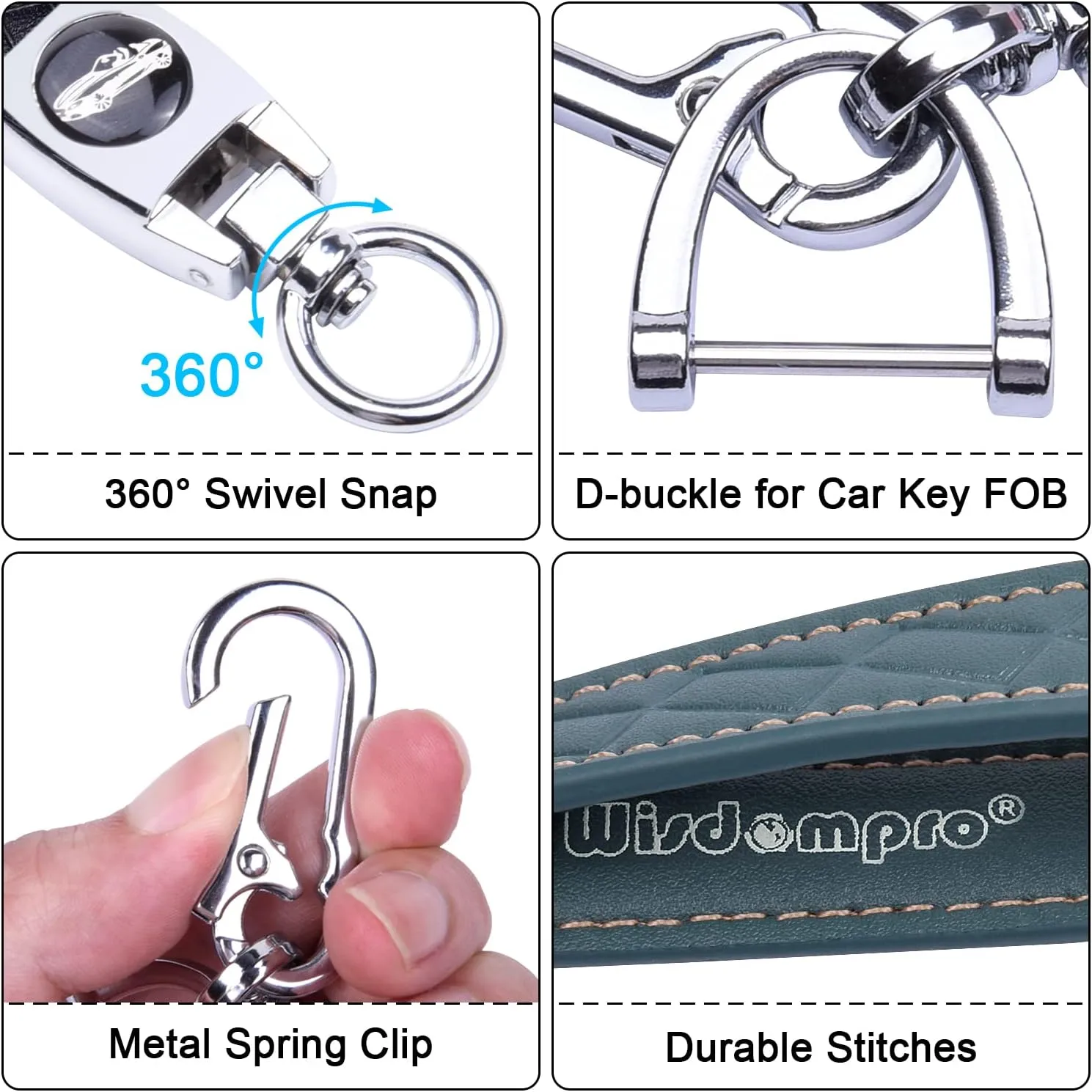 Wisdompro Microfiber Leather Car Keychain, Key Fob Keychain Leather Key Chain Holder with 3 Keyrings and 1 Screwdriver for Men and Women - Blue-gray