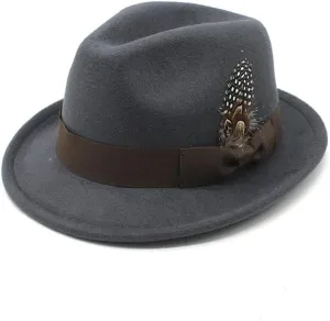 Women and Men Four Seasons Fedoras Caps British Cup Hat Cotton Polyester Small Brim Feather Decoration Hat